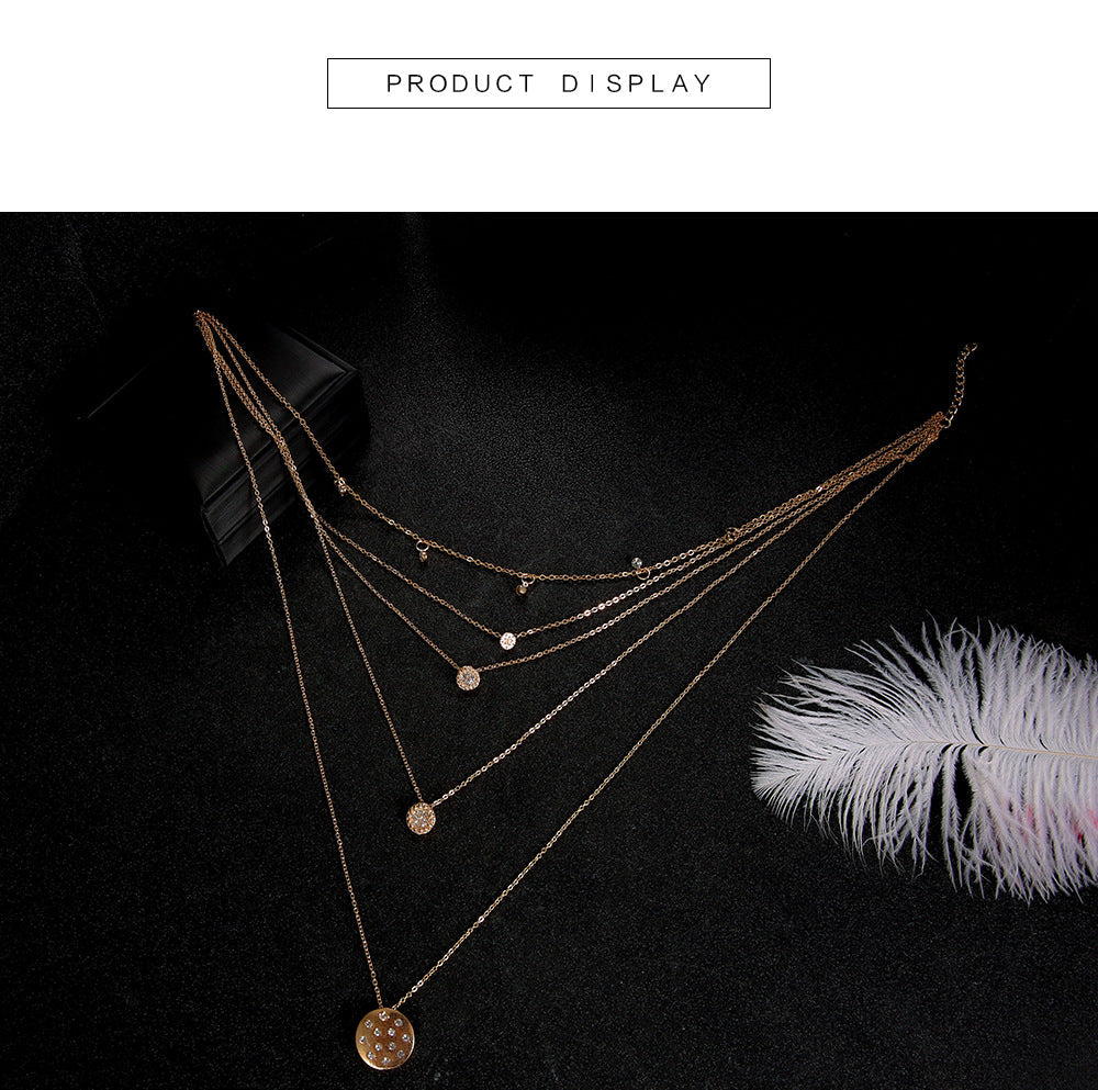 Dangling Multi-Layered Elements Pa've Discs Necklace
