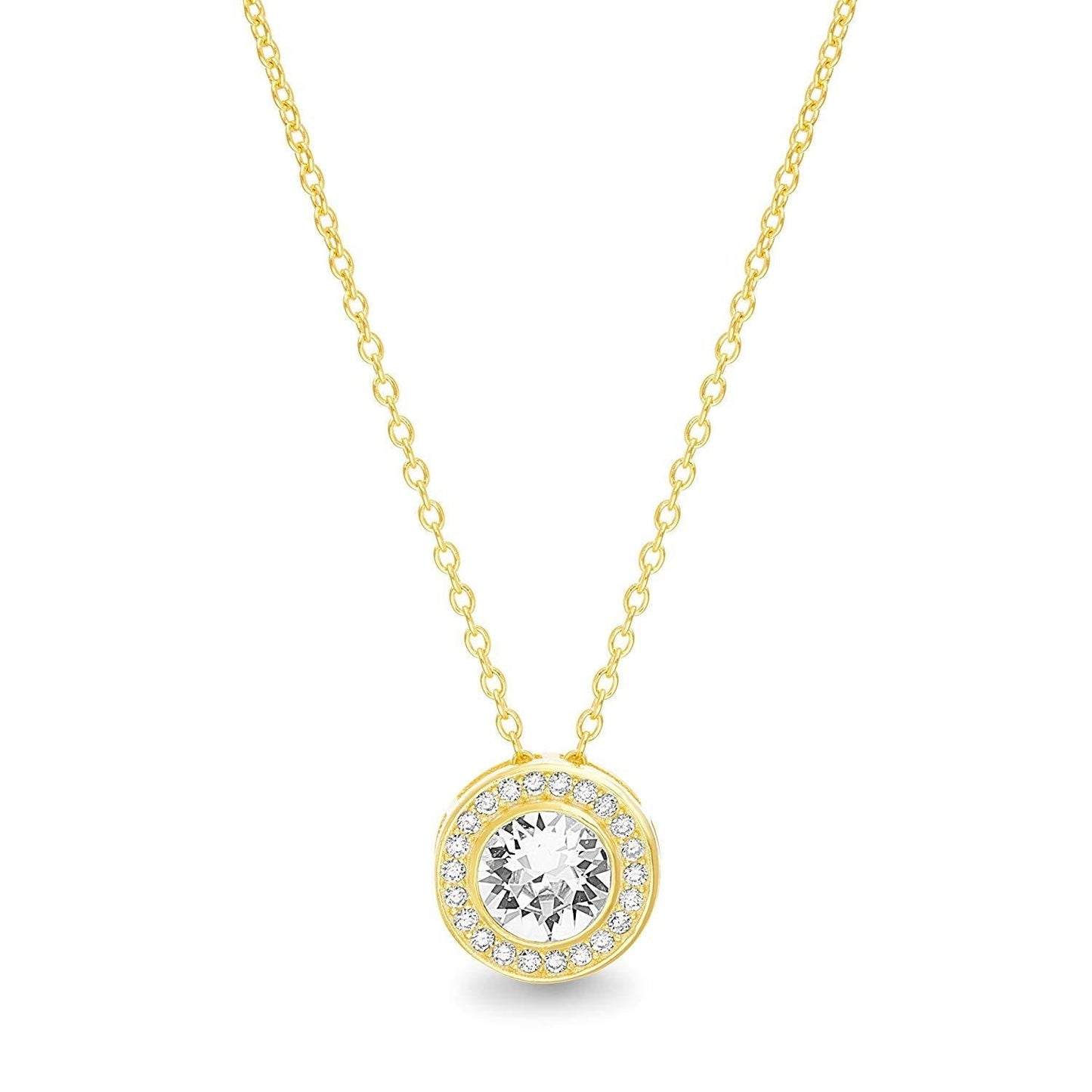 ALILY Round Halo Necklace Made with Crystals in 18K Gold Plated
