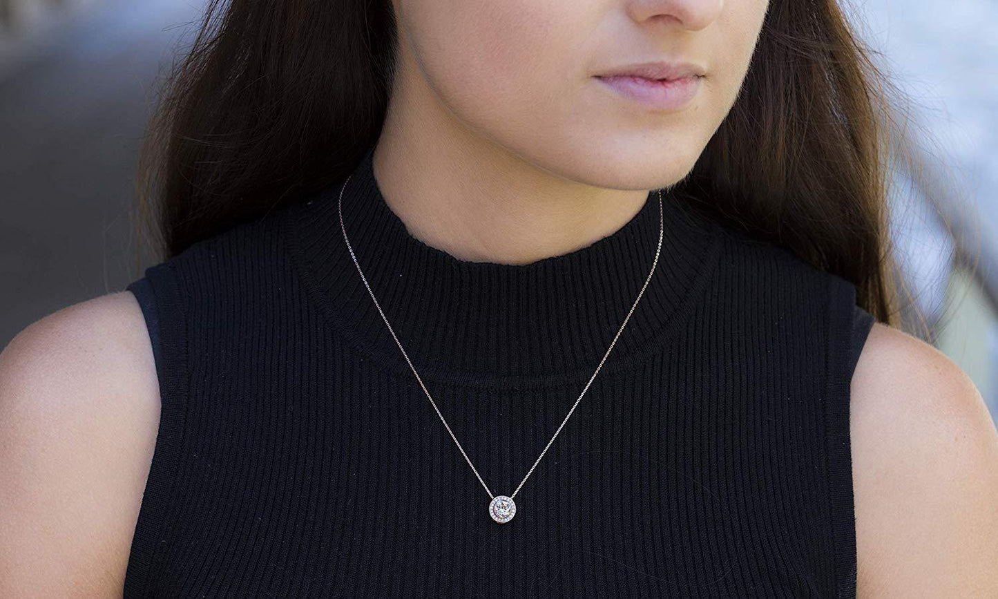 Pave Halo Disc Necklace & Stud Earring With Austrian Crystals with Luxe Box - 18K White Gold