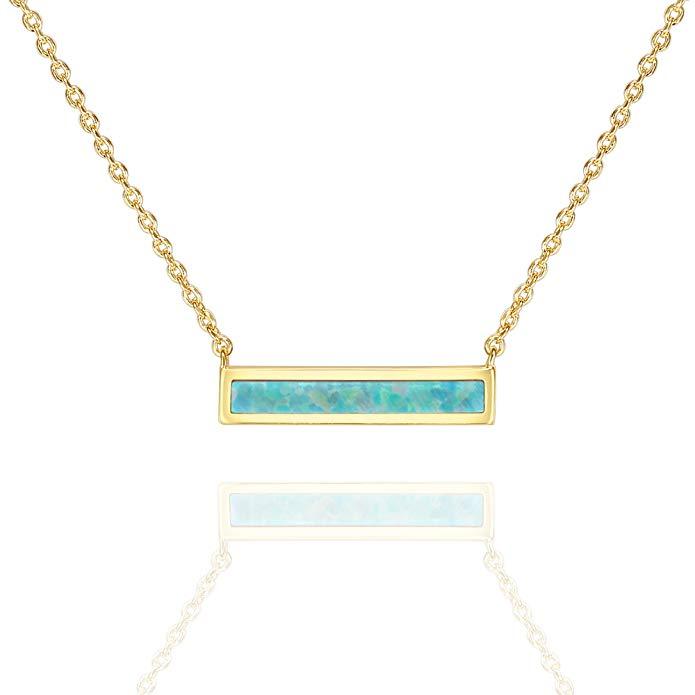 Opal Created Bar Necklace 18" - 18K Gold Plated