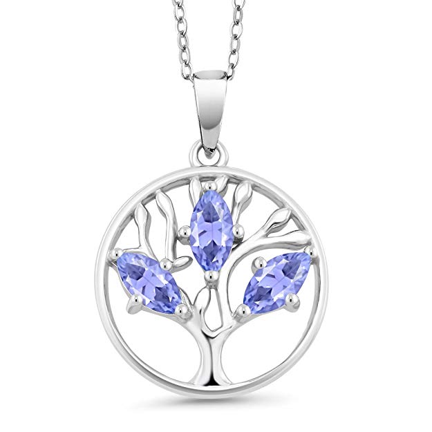 Iridescent Tree of Life Amethyst Crystal Disc Pendant Necklace in 14K White Gold Plating