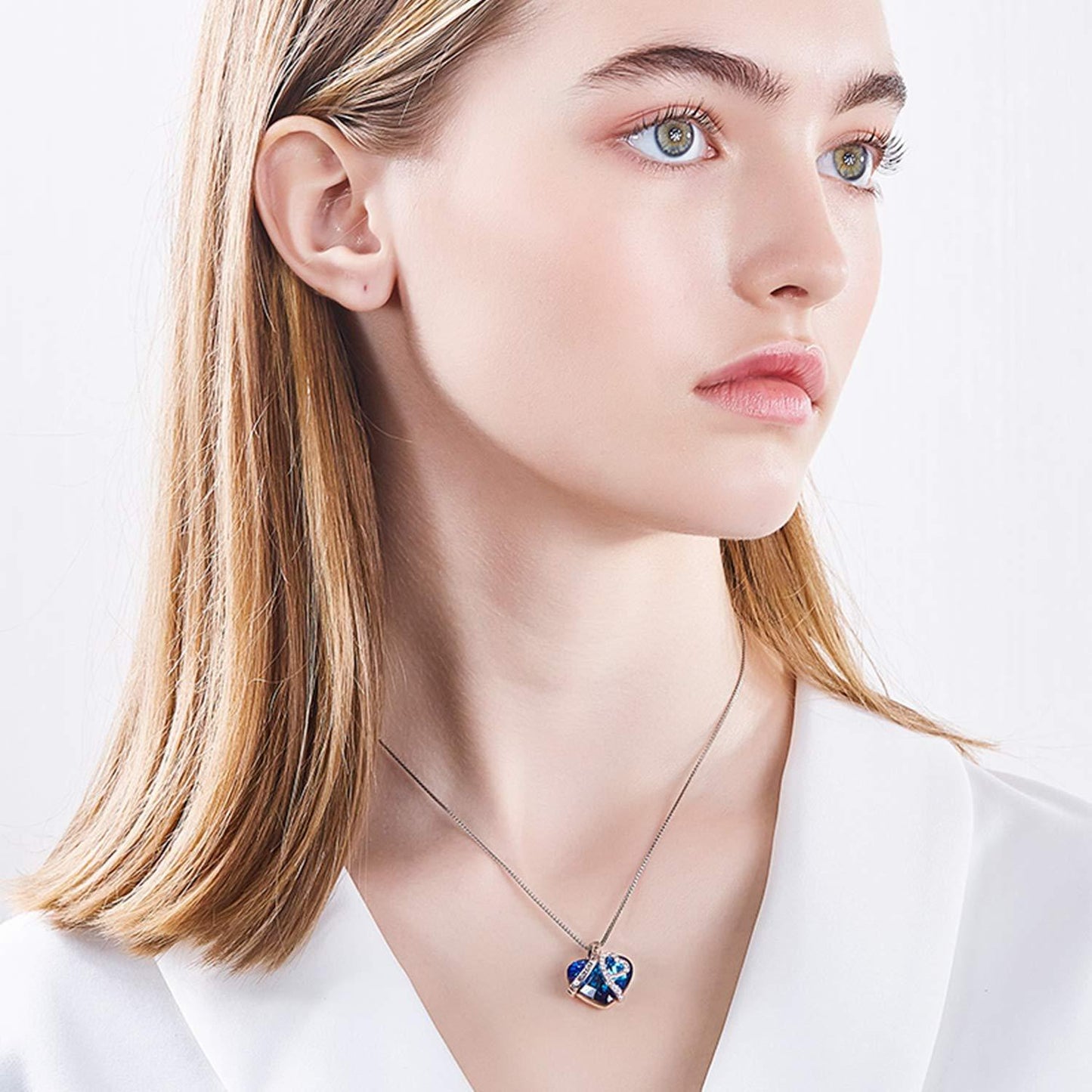 I LOVE YOU FOREVER Blue Crystal Heart Necklace & Gift Box in 18K White Gold Plated