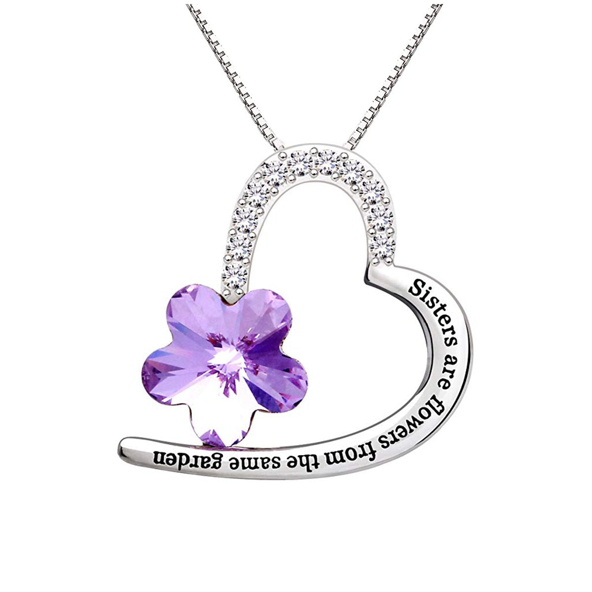Sisters Amethyst Heart Necklace Embellished with Crystals in 18K White Gold Plated