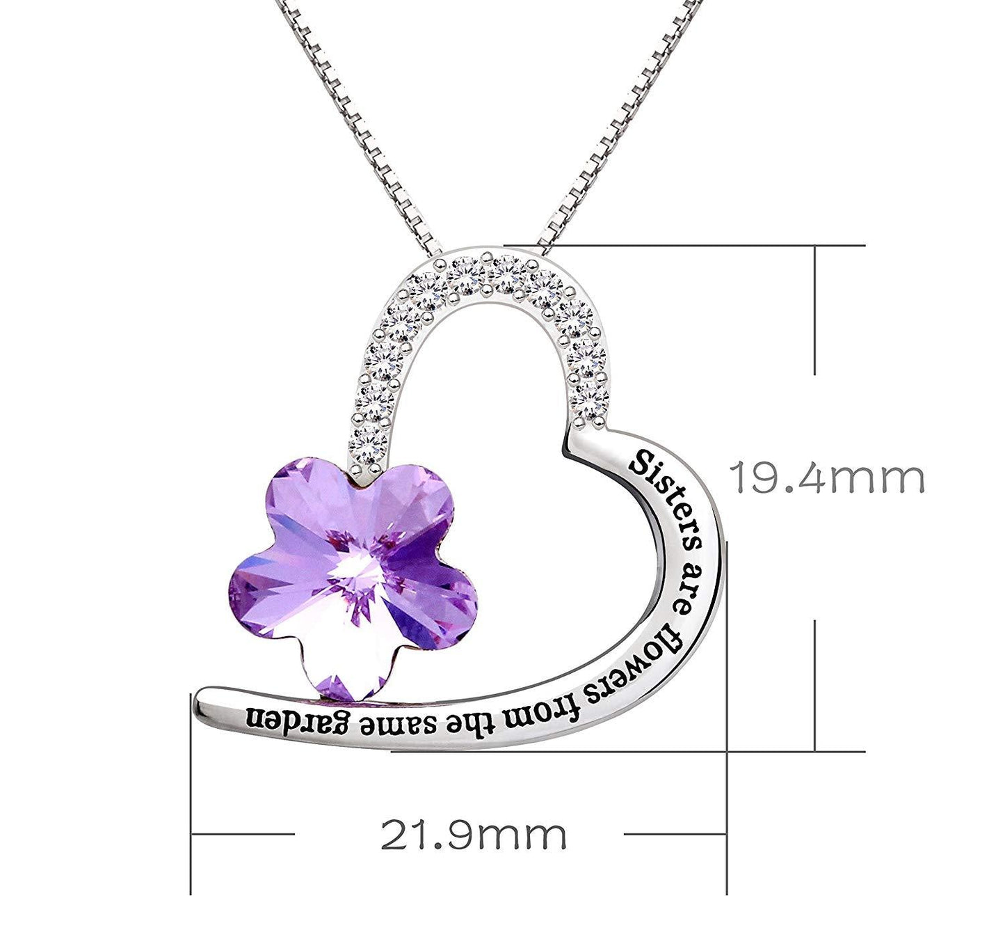 Sisters Amethyst Heart Necklace Embellished with Crystals in 18K White Gold Plated