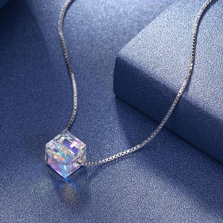 Aurora Borealis Elements Cubed Necklace in 14K White Gold