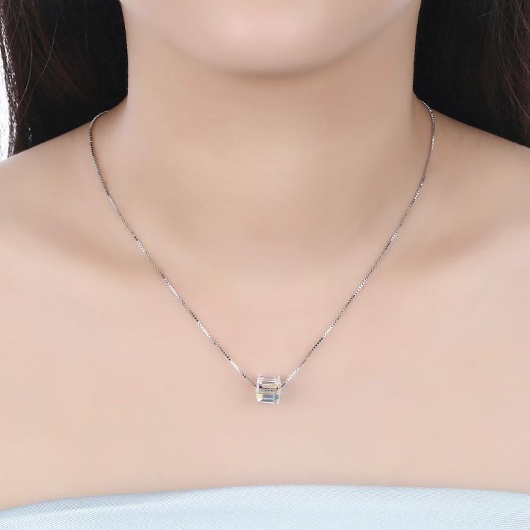 Aurora Borealis Elements Cubed Necklace in 14K White Gold