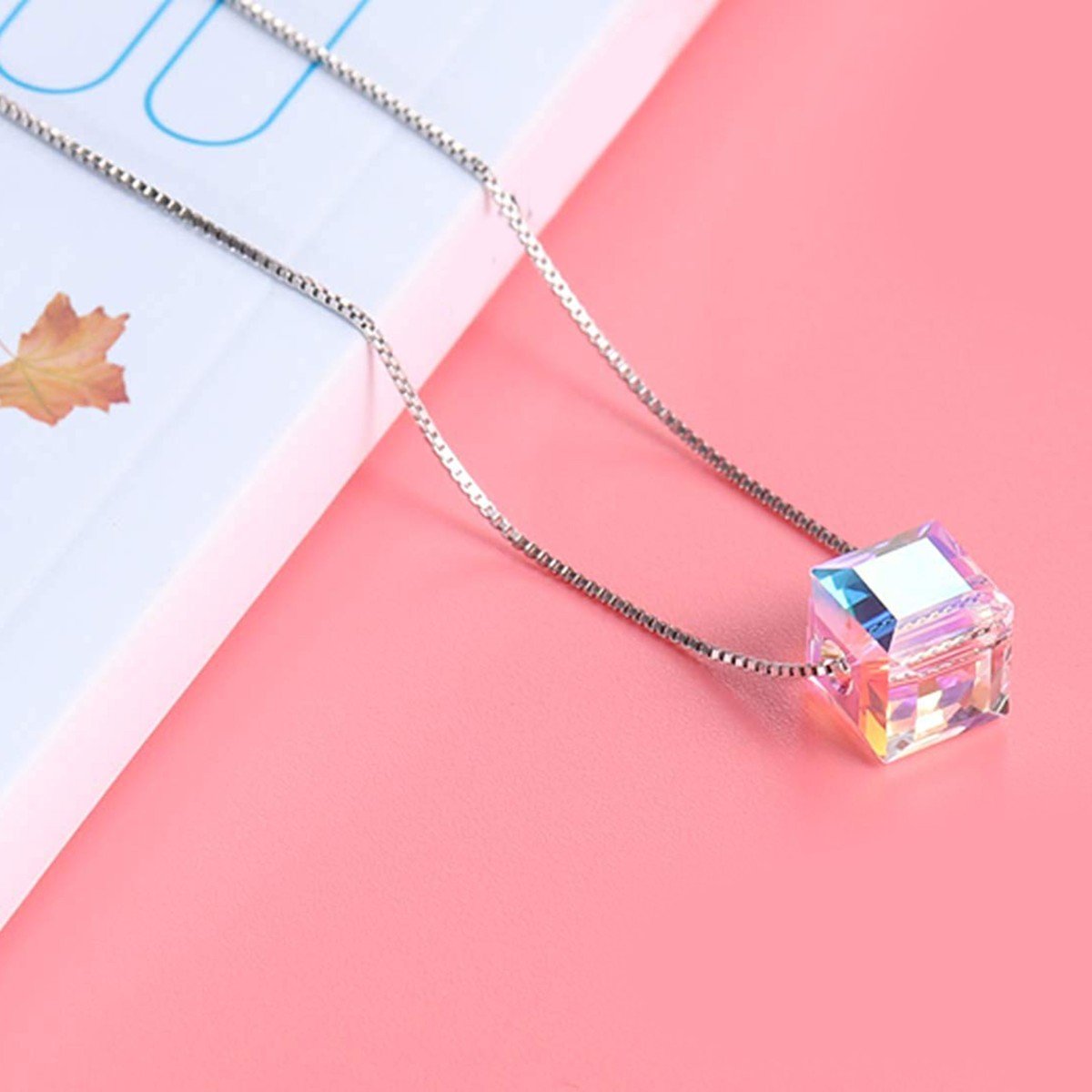 Aurora Borealis Elements Cubed Necklace in 14K White Gold
