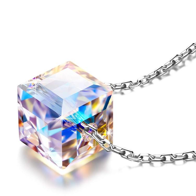 Aurora Borealis Elements Cubed Necklace in 14K White Gold