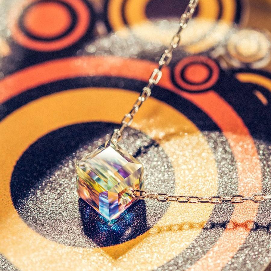 Aurora Borealis Elements Cubed Necklace in 14K White Gold