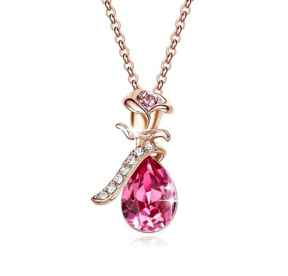 Pink Elements Teardrop Pear Cut Pav'e Floral Necklace in 14K Rose Gold
