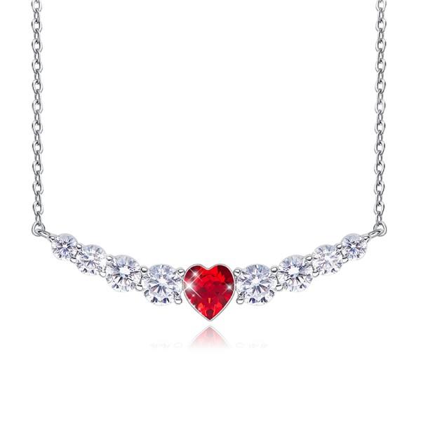 Red Heart Shaped Elements Orchid Pav'e Necklace in 14K White Gold