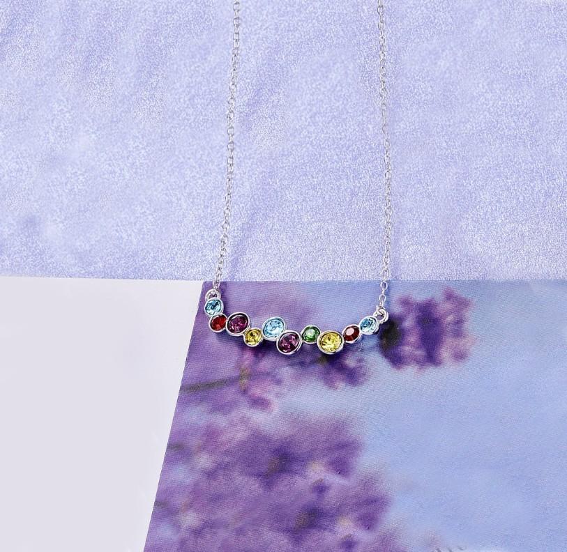 Rainbow Cluster Multi Statement Necklace in 14K White Gold