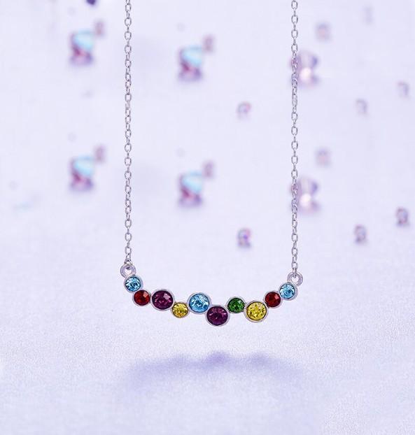 Rainbow Cluster Multi Statement Necklace in 14K White Gold
