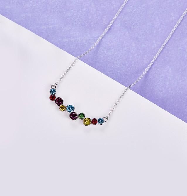 Rainbow Cluster Multi Statement Necklace in 14K White Gold