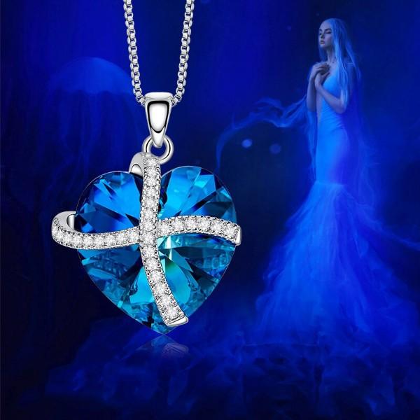 Bermuda Blue Sleek Heart Pav'e Lining Necklace in 14K White Gold