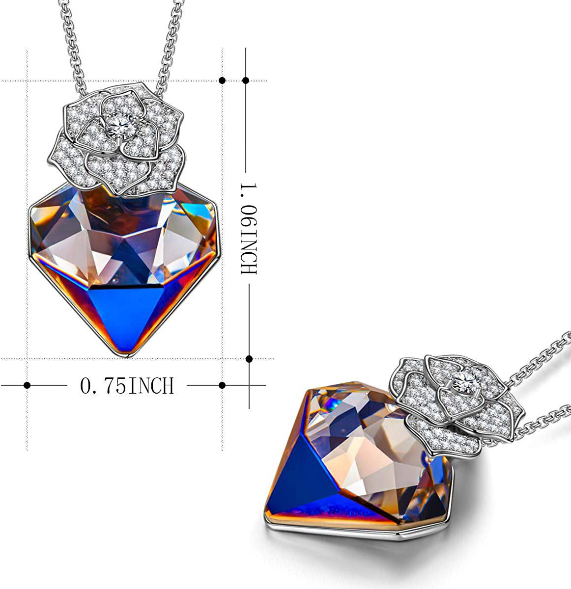 Dark Crystal Diamond Shaped White Pav'e Bud Pendant Necklace