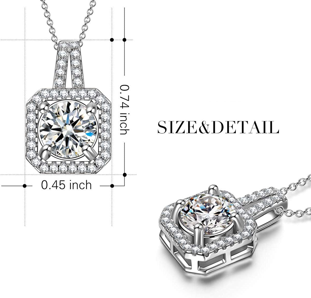 White Crystal Asscher Cut Pave Pendant Necklace