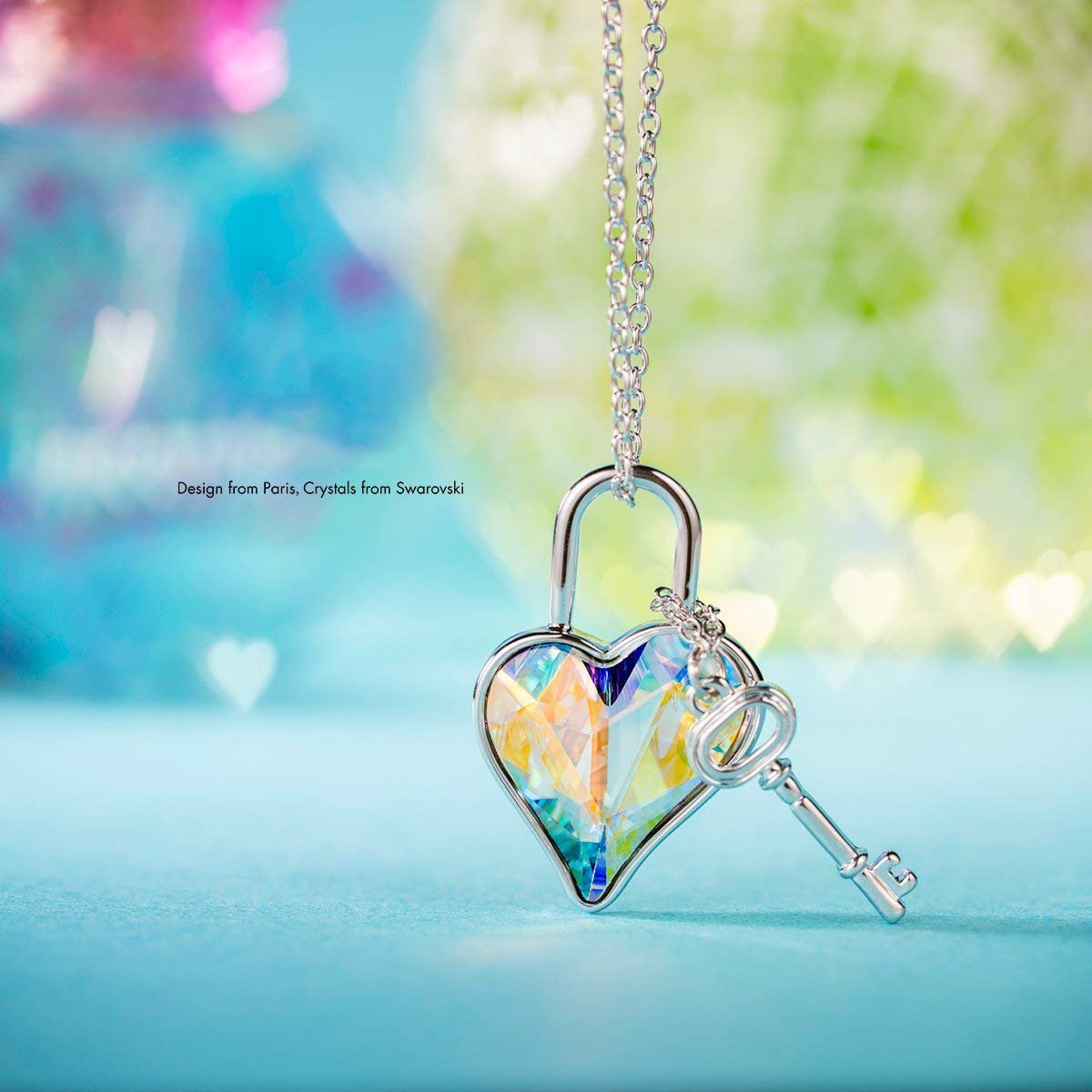Aurora Borealis Key to my Heart Pendant Necklace - ALILY
