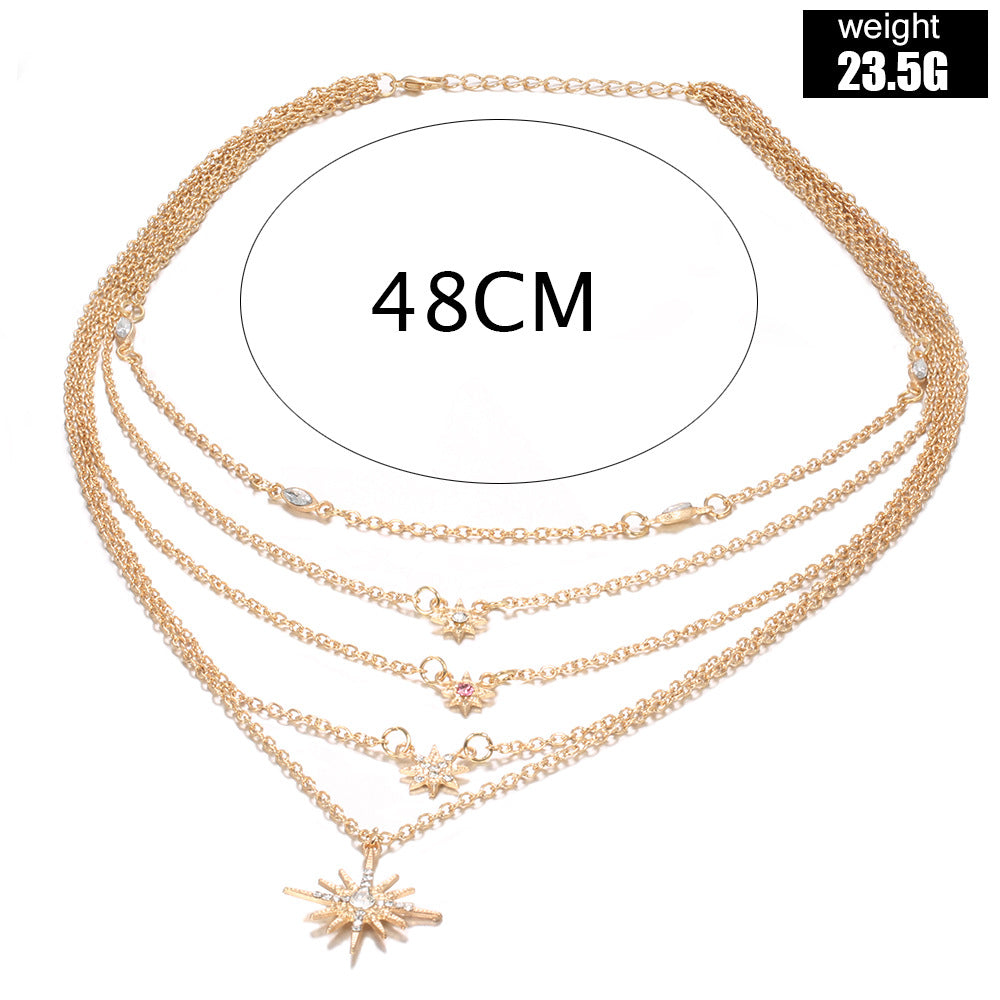 Celestial Stars in the Sky Pav'e Statement Chic Necklace in 14K Gold Plating