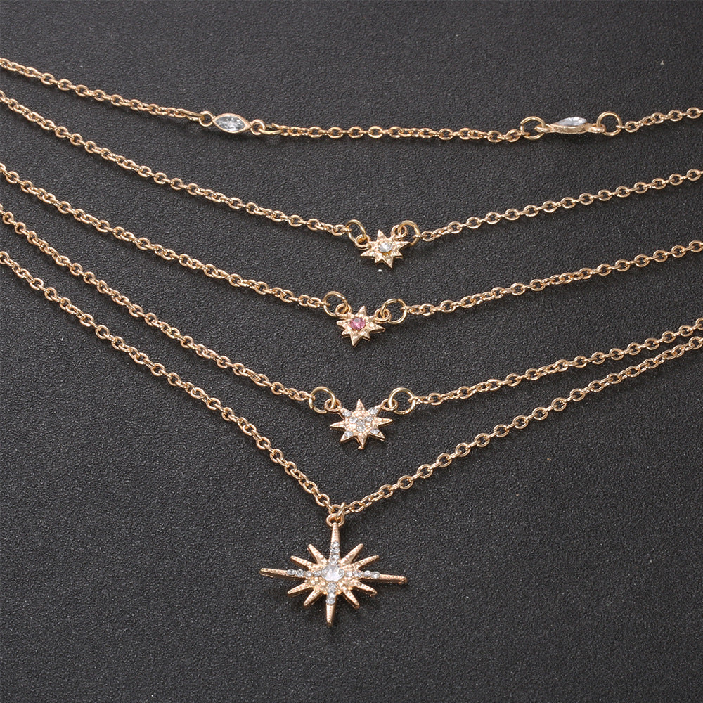 Celestial Stars in the Sky Pav'e Statement Chic Necklace in 14K Gold Plating
