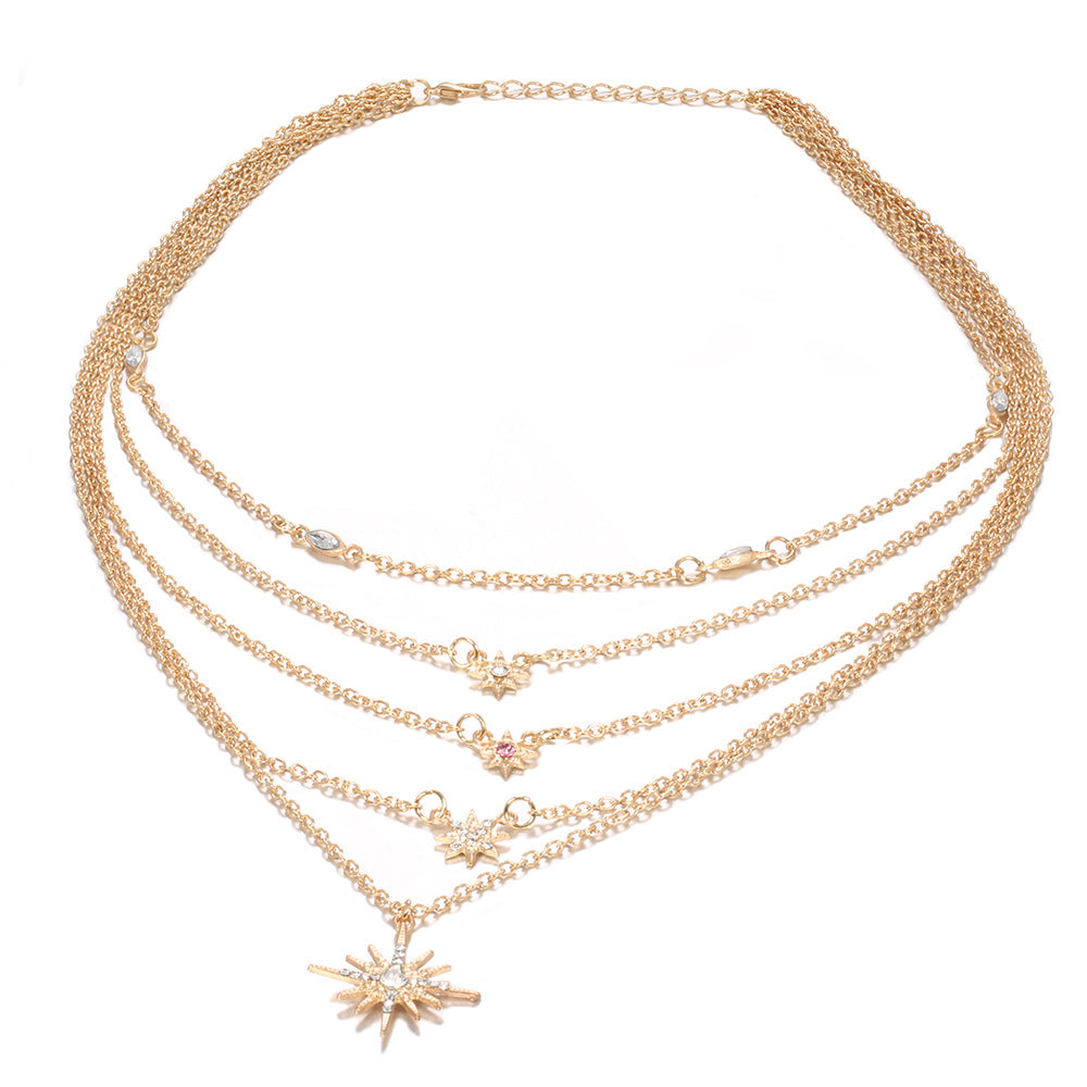 Celestial Stars in the Sky Pav'e Statement Chic Necklace in 14K Gold Plating