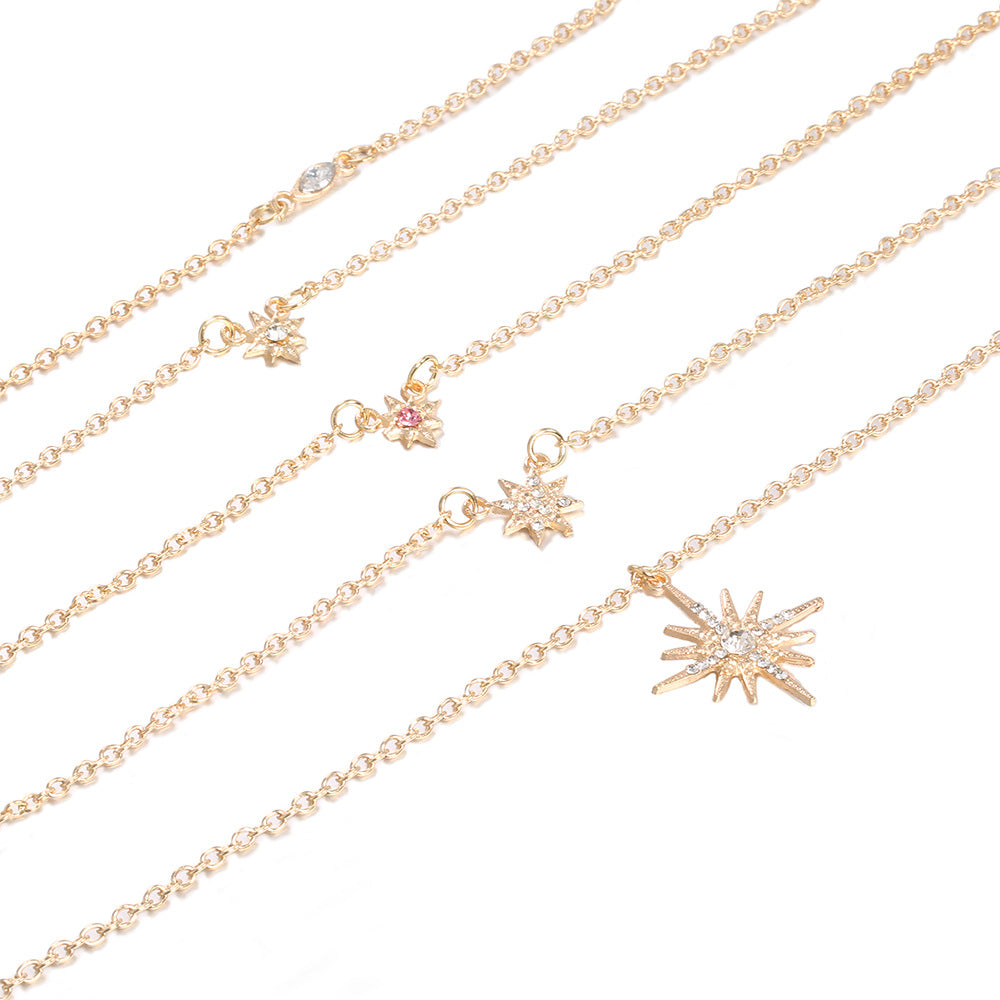 Celestial Stars in the Sky Pav'e Statement Chic Necklace in 14K Gold Plating