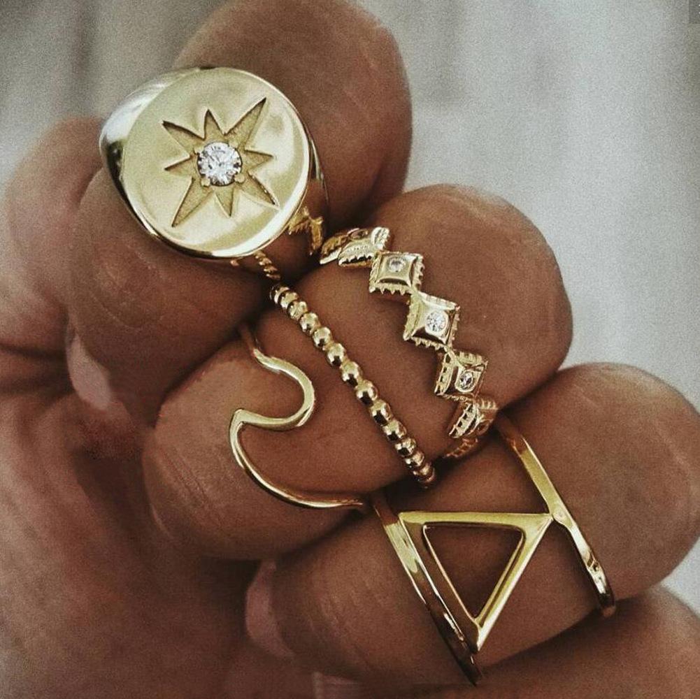 White Elements Tropical Wave 5 Piece Ring Set in 14K Gold Plating
