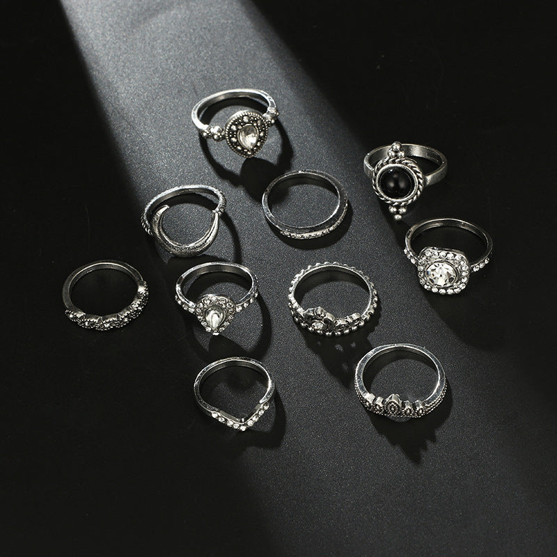 Black & White 11 Piece Bohemian Ring Set