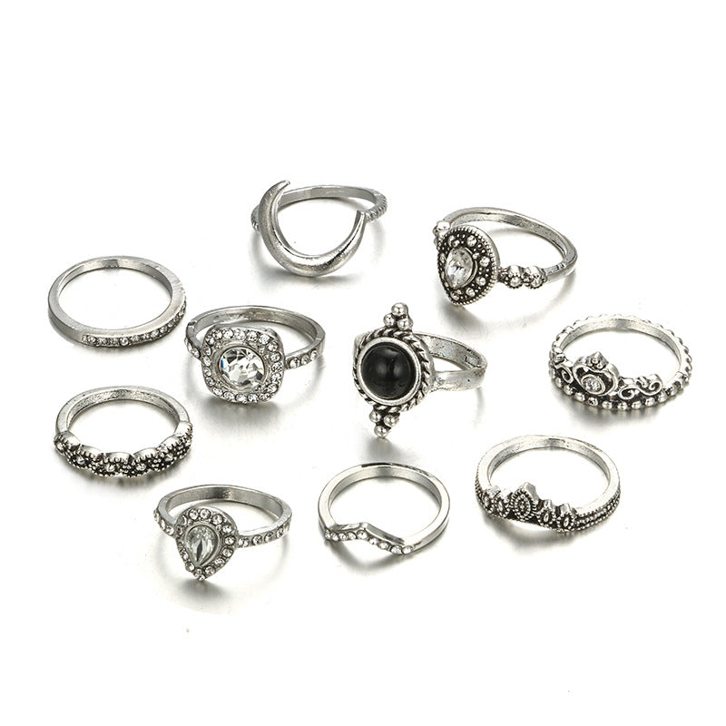 Black & White 11 Piece Bohemian Ring Set