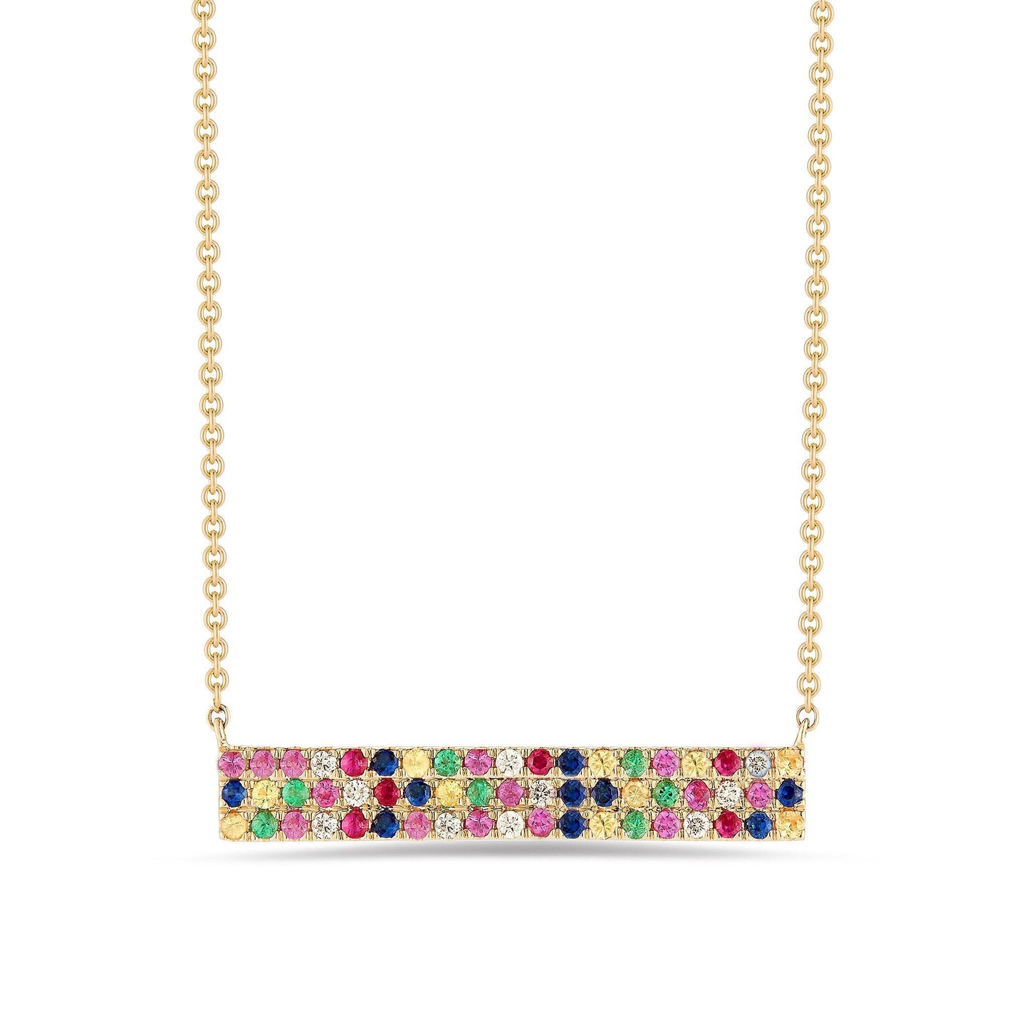 14K Gold Plating Rainbow Crystal Pav'e Bar Pendant Necklace