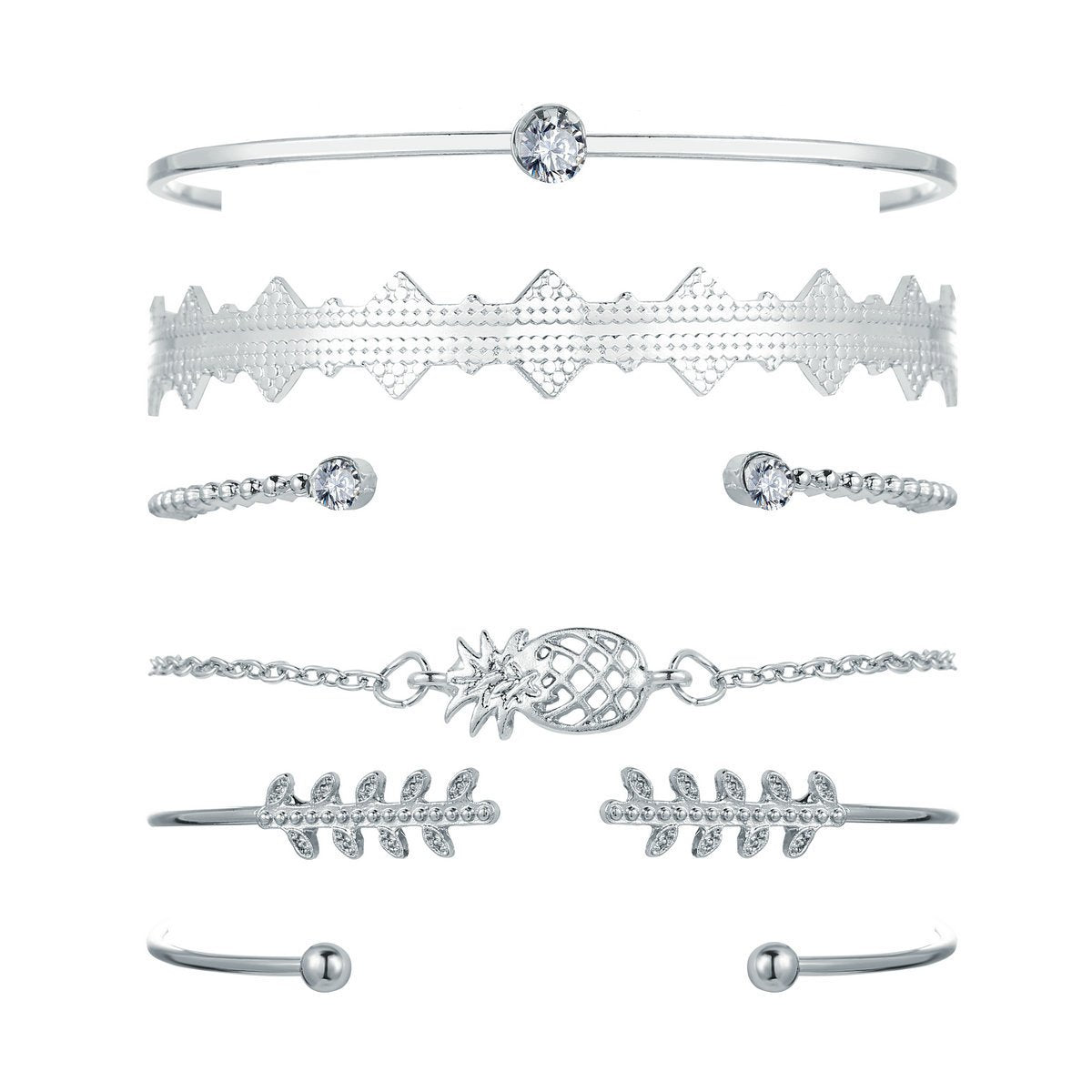 6 Piece Geometric Bangle Set With Austrian Crystals 18K White Gold Plated Bracelet