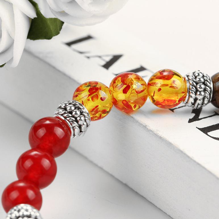 7 Natural Stone Stretch 18K White Gold Plated Bracelet