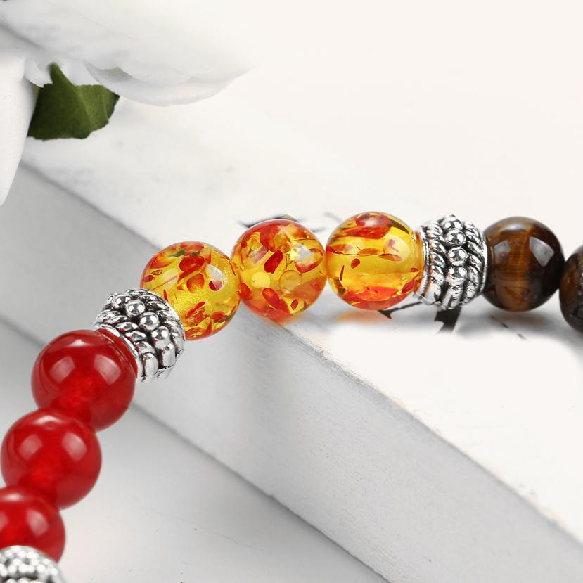 7 Natural Stone Stretch 18K White Gold Plated Bracelet