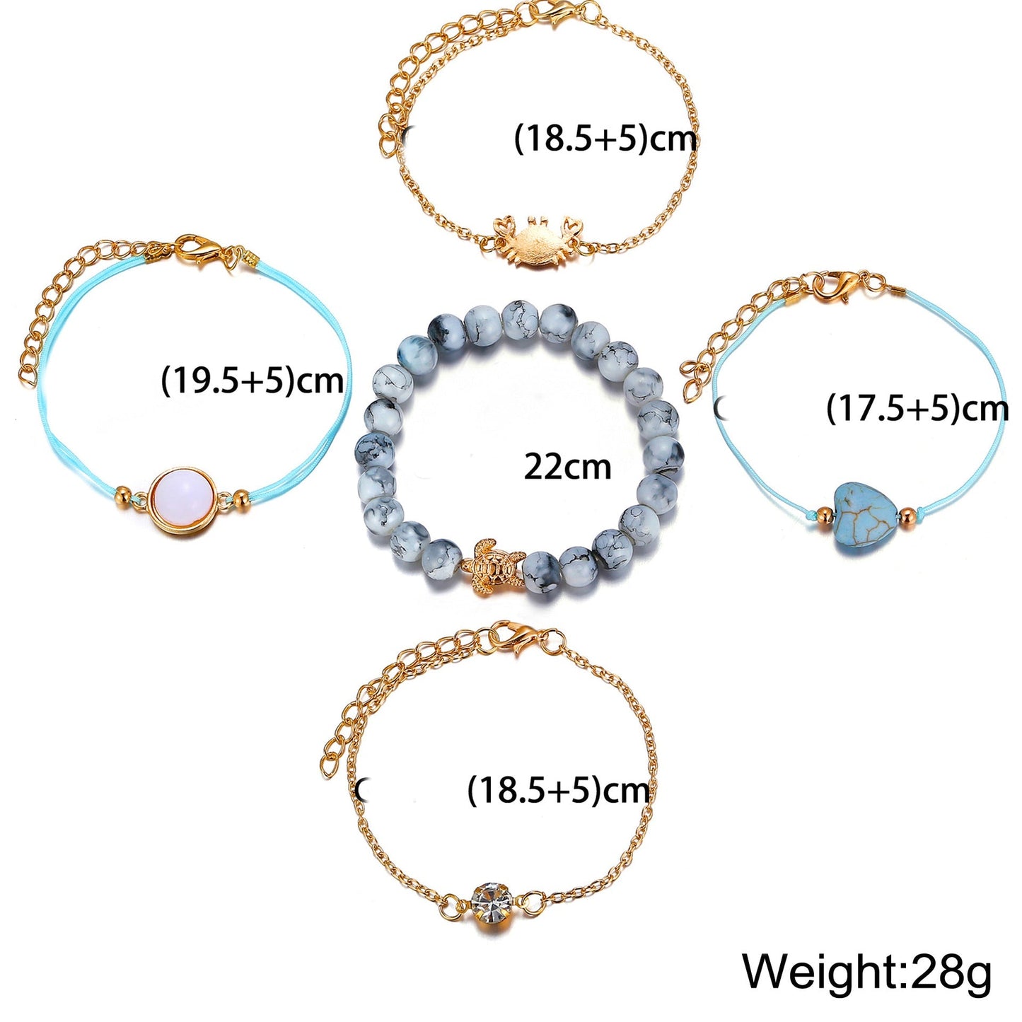 5 Piece Blue Turtle Bracelet Set With ® Crystals 18K White Gold Plated Bracelet in 18K White Gold Plated