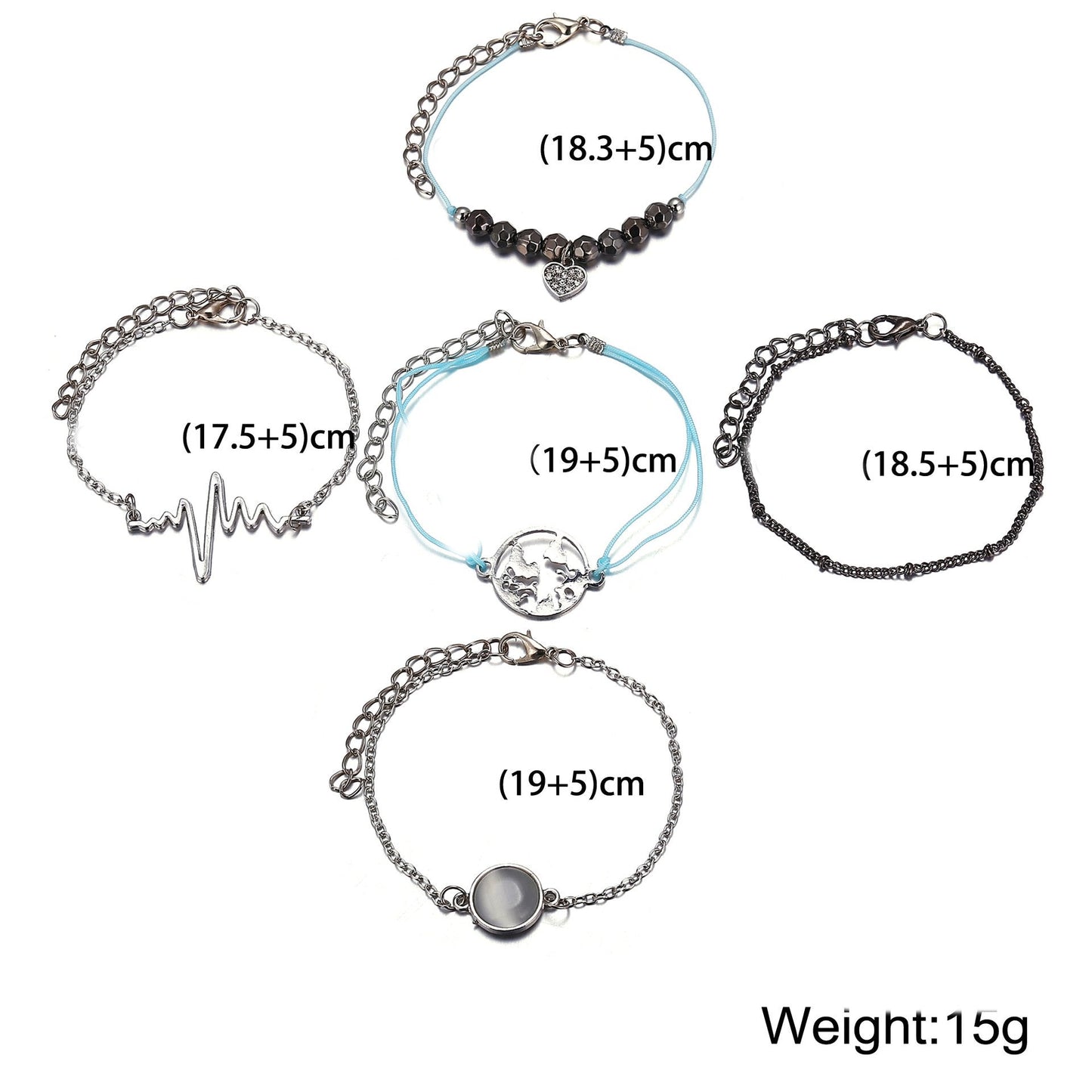 5 Piece Heartbeat Bracelet Set 18K White Gold Plated Bracelet