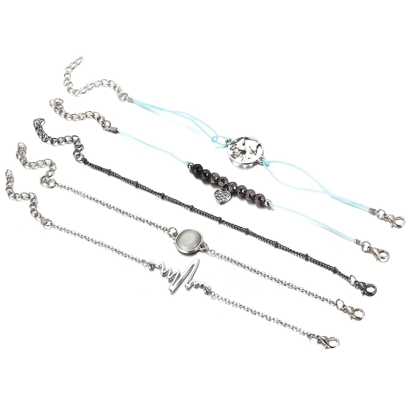5 Piece Heartbeat Bracelet Set 18K White Gold Plated Bracelet