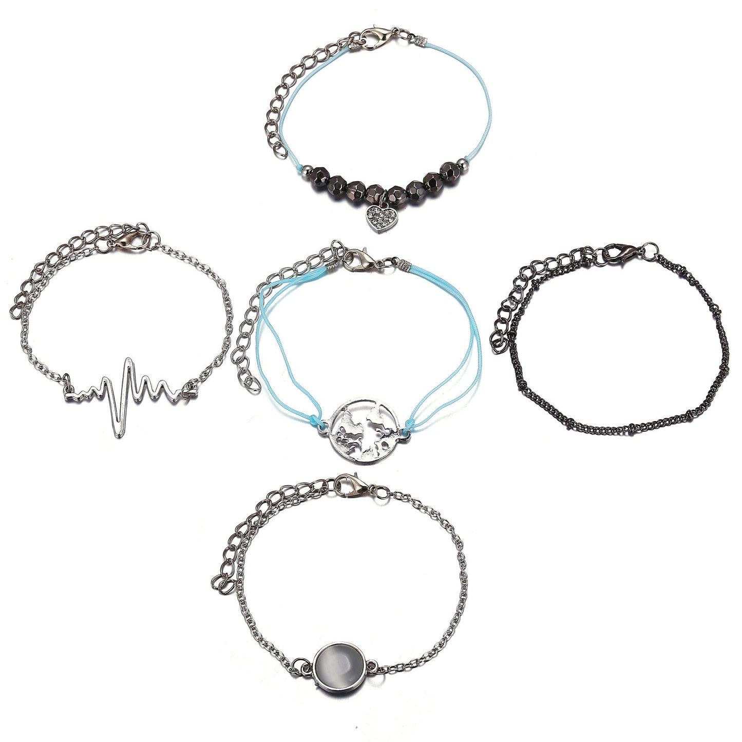 5 Piece Heartbeat Bracelet Set 18K White Gold Plated Bracelet