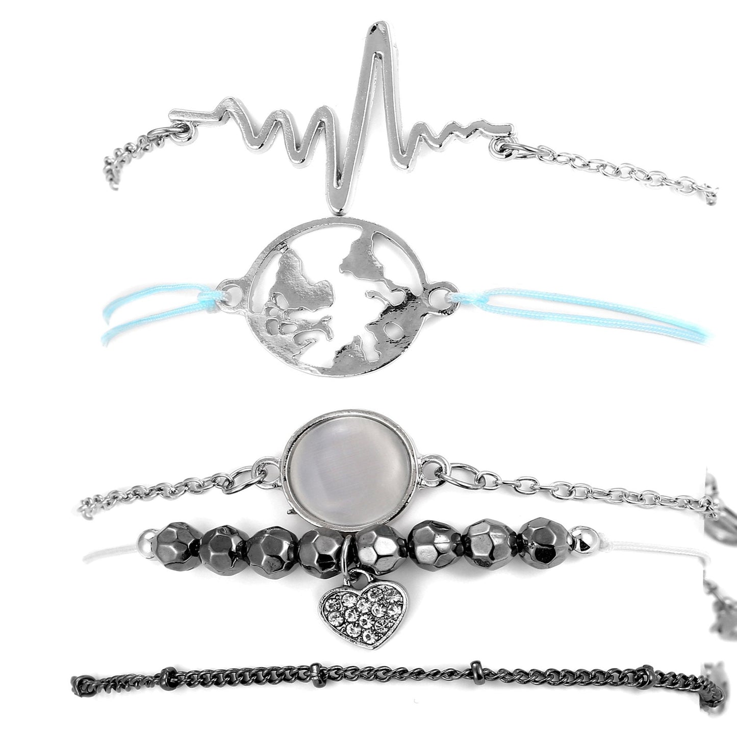 5 Piece Heartbeat Bracelet Set 18K White Gold Plated Bracelet