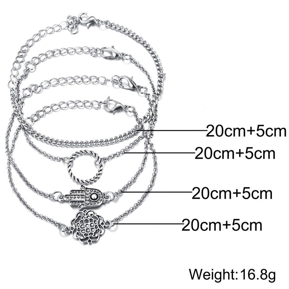 4 Piece Hamsa Set 18K White Gold Plated Bracelet in 18K White Gold Plated