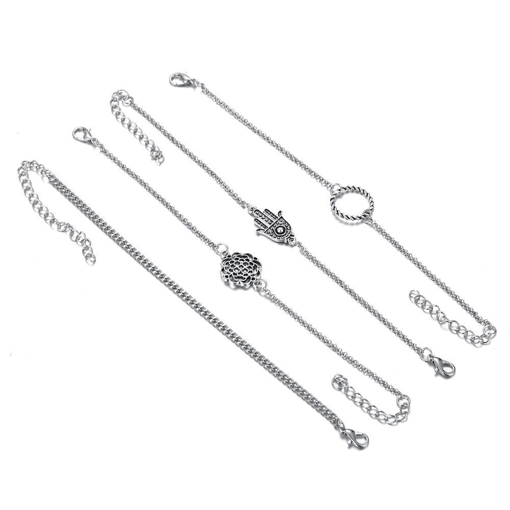 4 Piece Hamsa Set 18K White Gold Plated Bracelet in 18K White Gold Plated