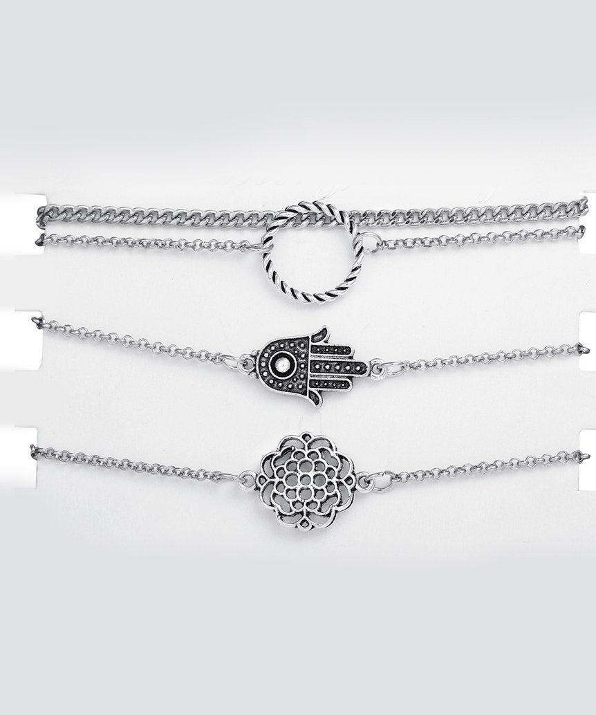 4 Piece Hamsa Set 18K White Gold Plated Bracelet in 18K White Gold Plated