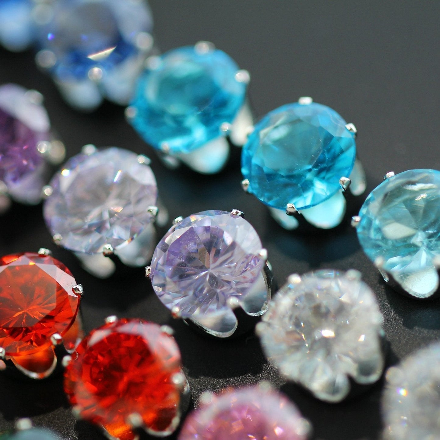 12 Piece Stud Earring Set With Gemstone Crystals 18K White Gold Plated Earring