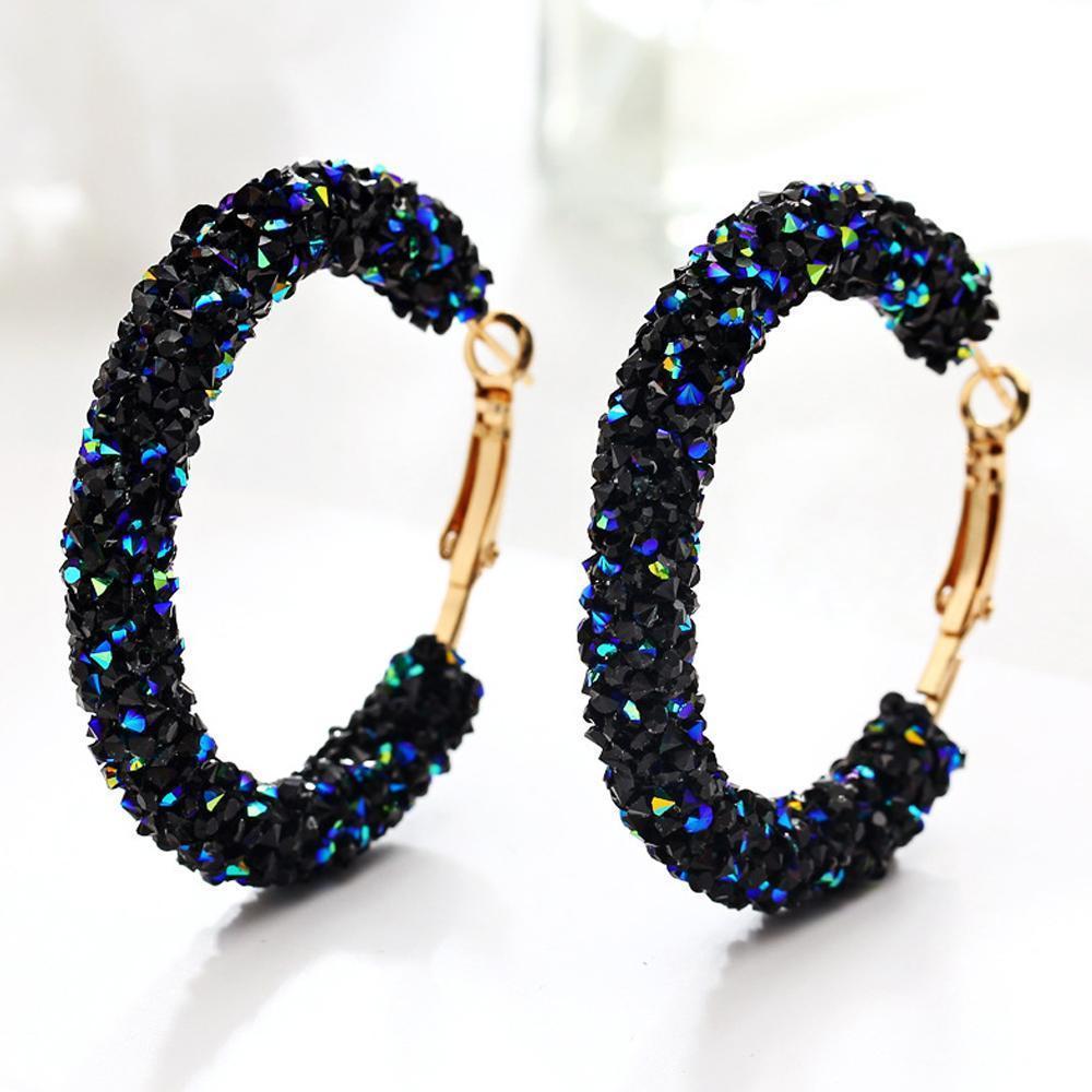 Crystaldust Hoop Earring With Gemstone Crystals - Blue 18K Gold Plated Earring