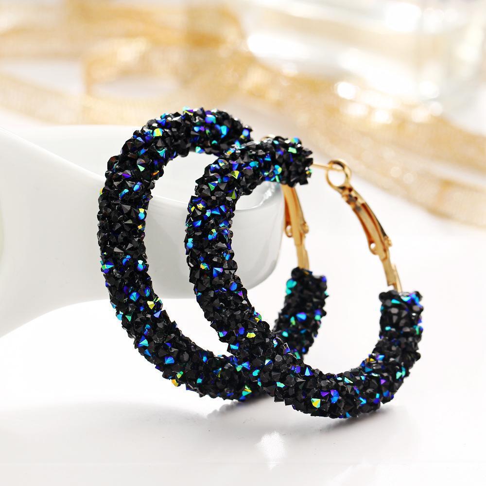 Crystaldust Hoop Earring With Gemstone Crystals - Blue 18K Gold Plated Earring