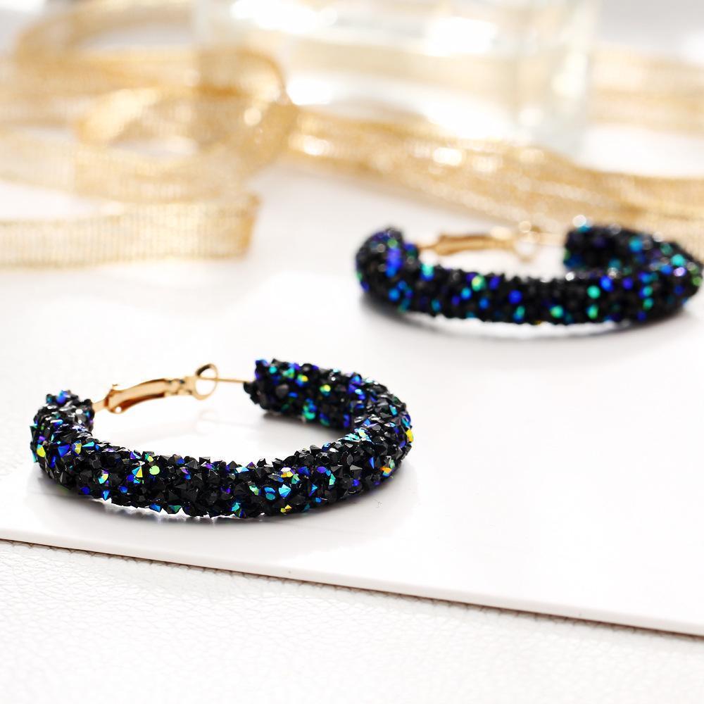 Crystaldust Hoop Earring With Gemstone Crystals - Blue 18K Gold Plated Earring