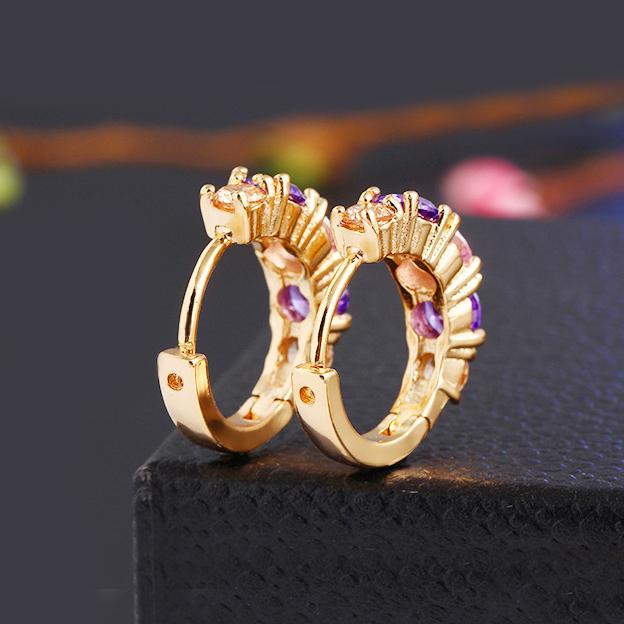 Amethyst Multistone Huggie Earring With Austrian Crystals 18K Gold Plated Earring in 18K Gold Plated