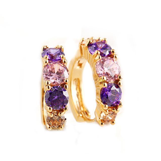 Amethyst Multistone Huggie Earring With Austrian Crystals 18K Gold Plated Earring in 18K Gold Plated