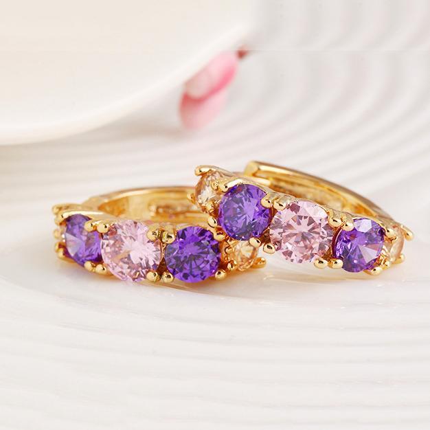 Amethyst Multistone Huggie Earring With Austrian Crystals 18K Gold Plated Earring in 18K Gold Plated
