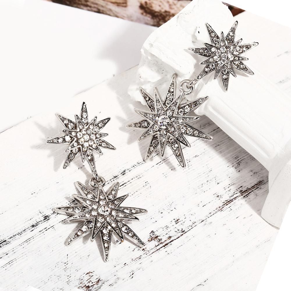 Celestial Star Drop Earring With Austrian Crystals 18K White Gold Plated Earring in 18K White Gold Plated