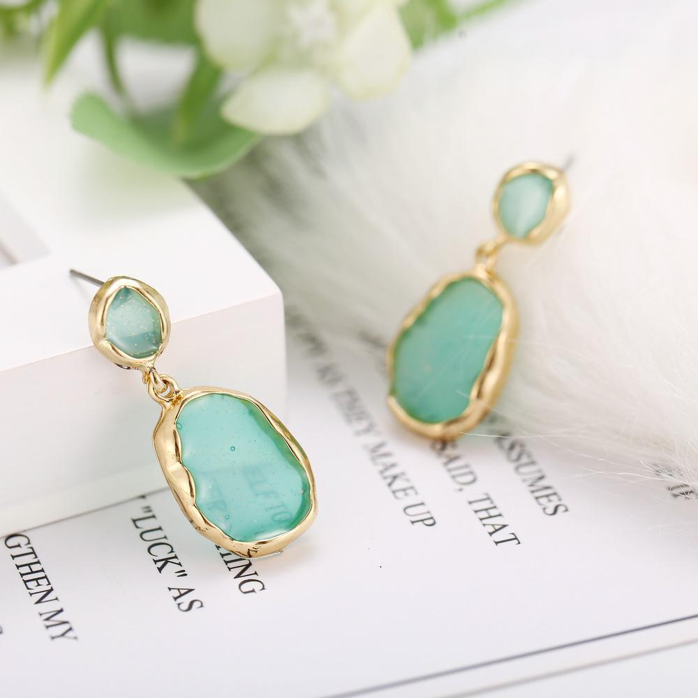 Transparent Glass Stone Drop Earring - Green 18K Gold Plated Earring in 18K Gold Plated